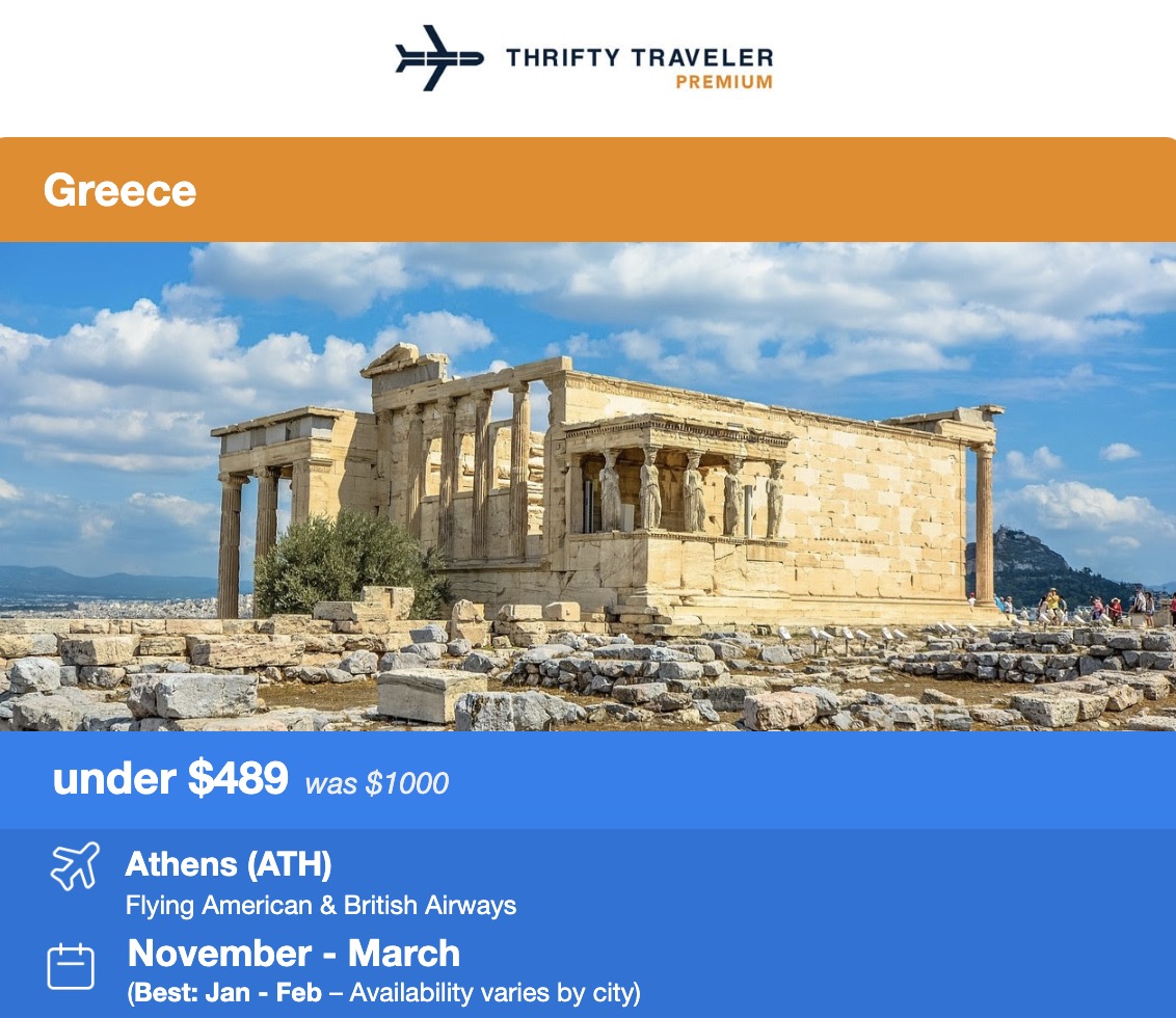 thrifty traveler flight deal alert for cheap flights to athens
